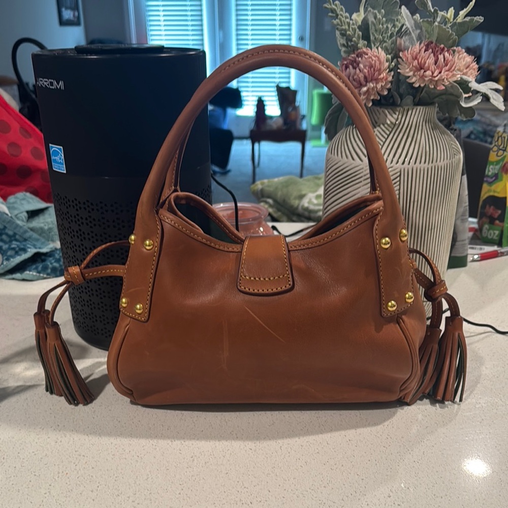 Dooney & Bourke Florentine Brown and Gold Shoulder Bag with Leather and Tassels - Picture 2 of 4
